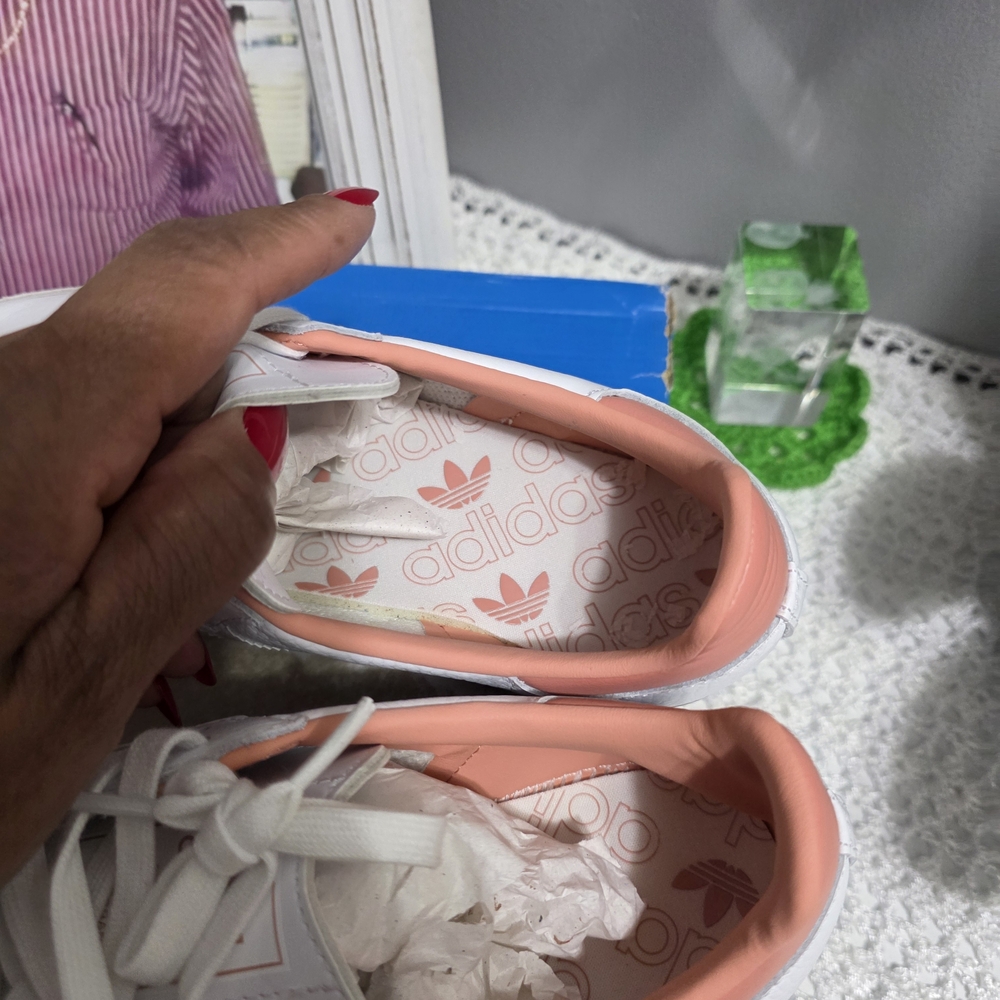 Adidas Women's White and Peach Sneakers - Picture 2 of 3